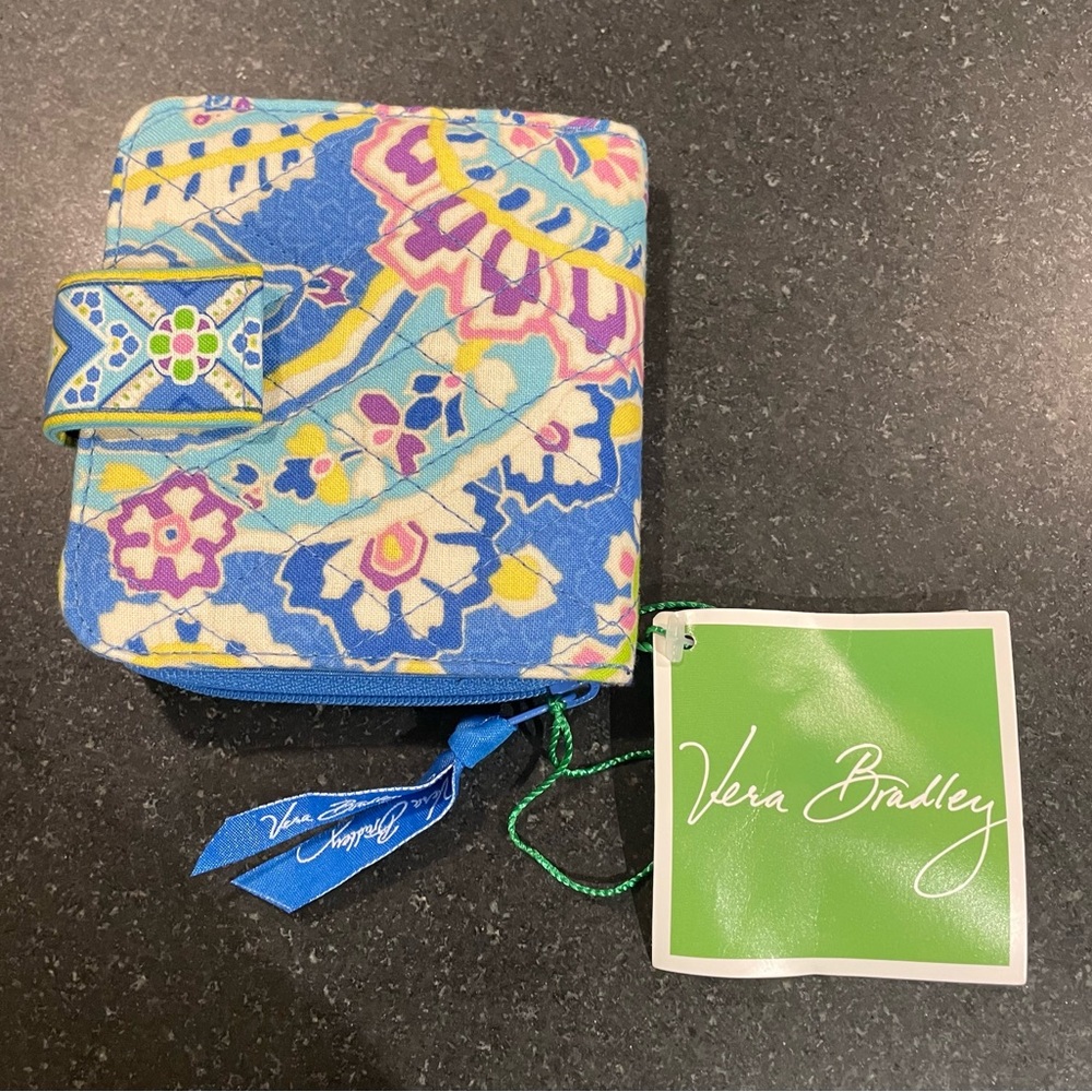 Vera Bradley Capri blue mini zip wallet with coin area. New with tags.